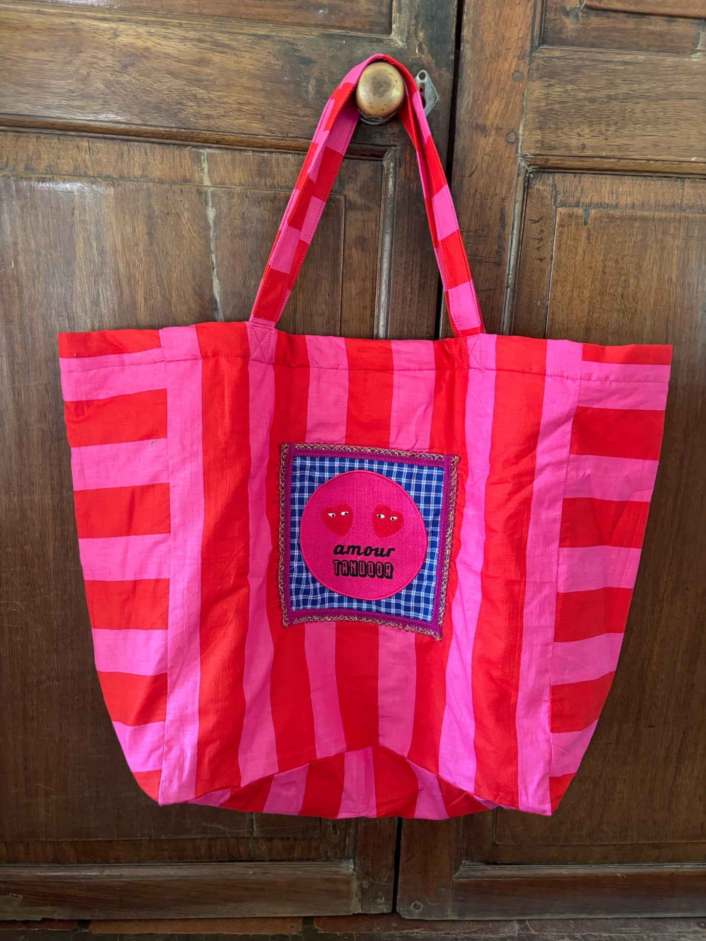 Sac Pondichéry -8- Rayé rouge et rose