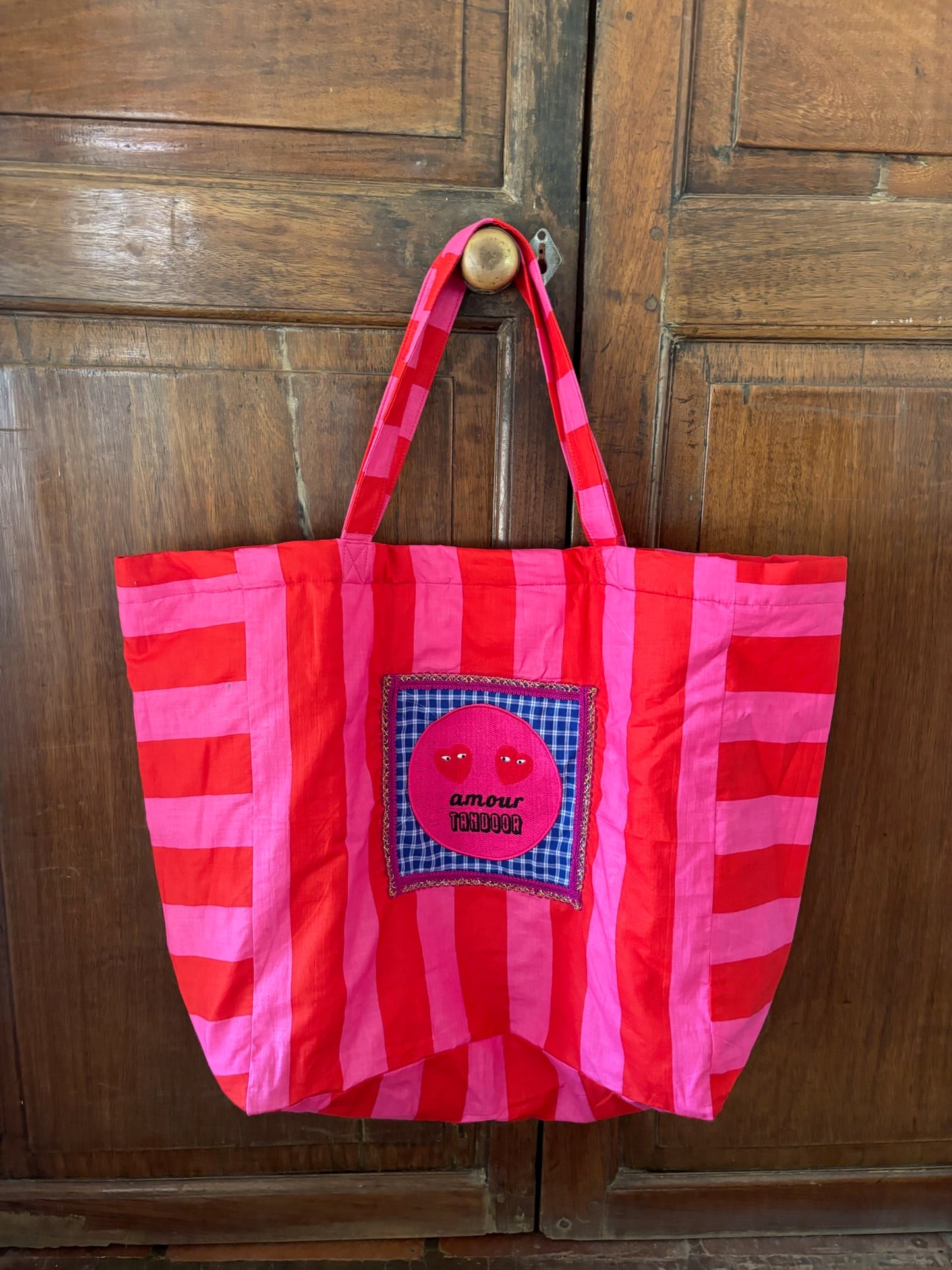 Sac Pondichéry -8- Rayé rouge et rose