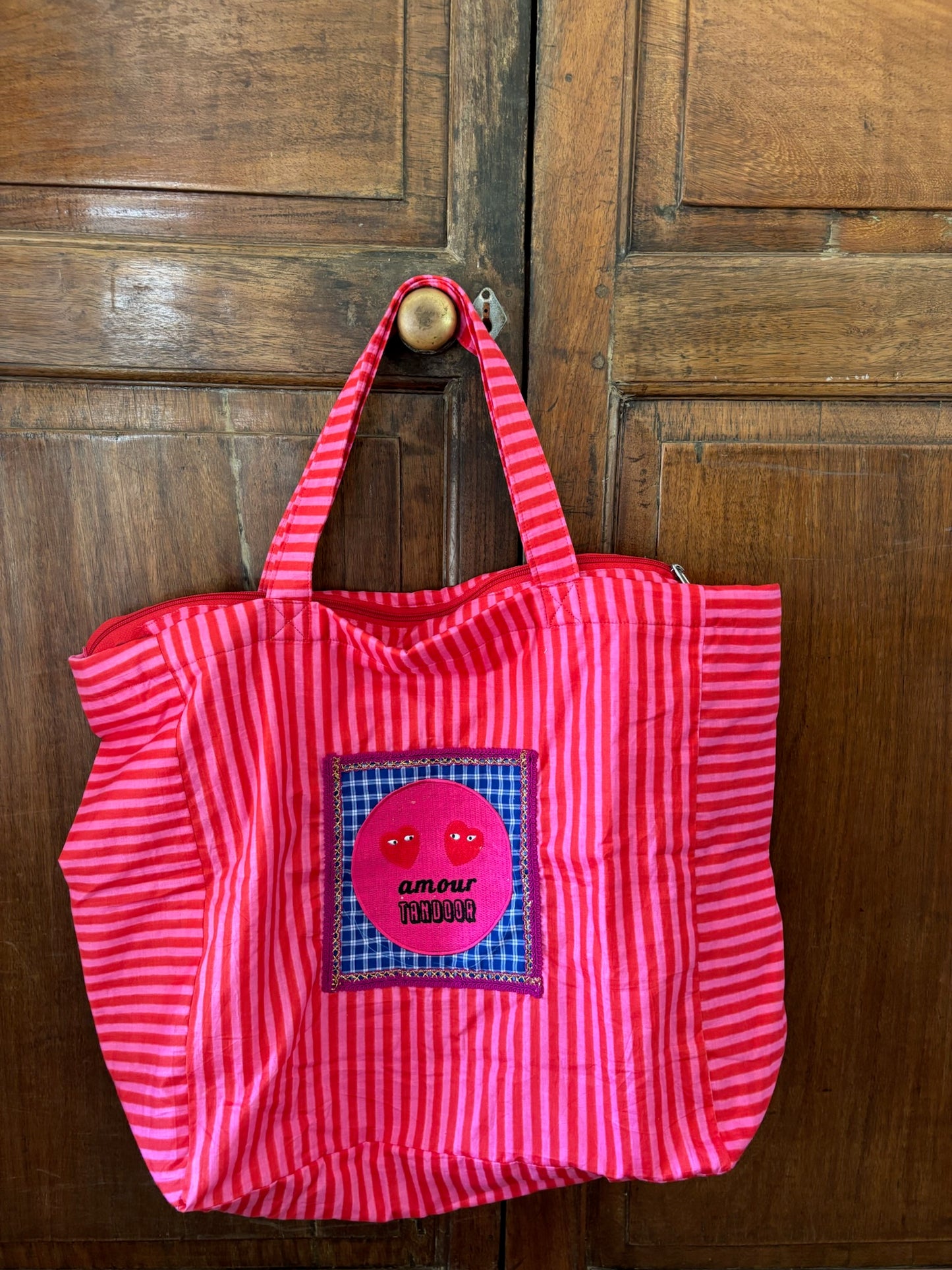 Sac Pondichéry -7- Rayé rouge et rose