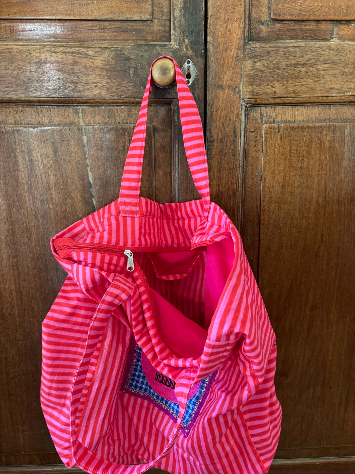 Sac Pondichéry -7- Rayé rouge et rose