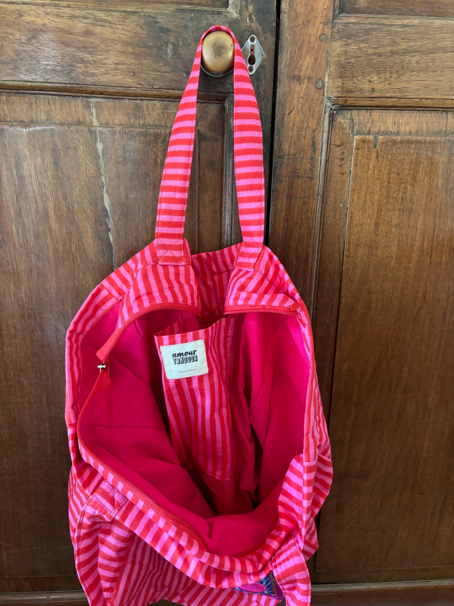 Sac Pondichéry -7- Rayé rouge et rose