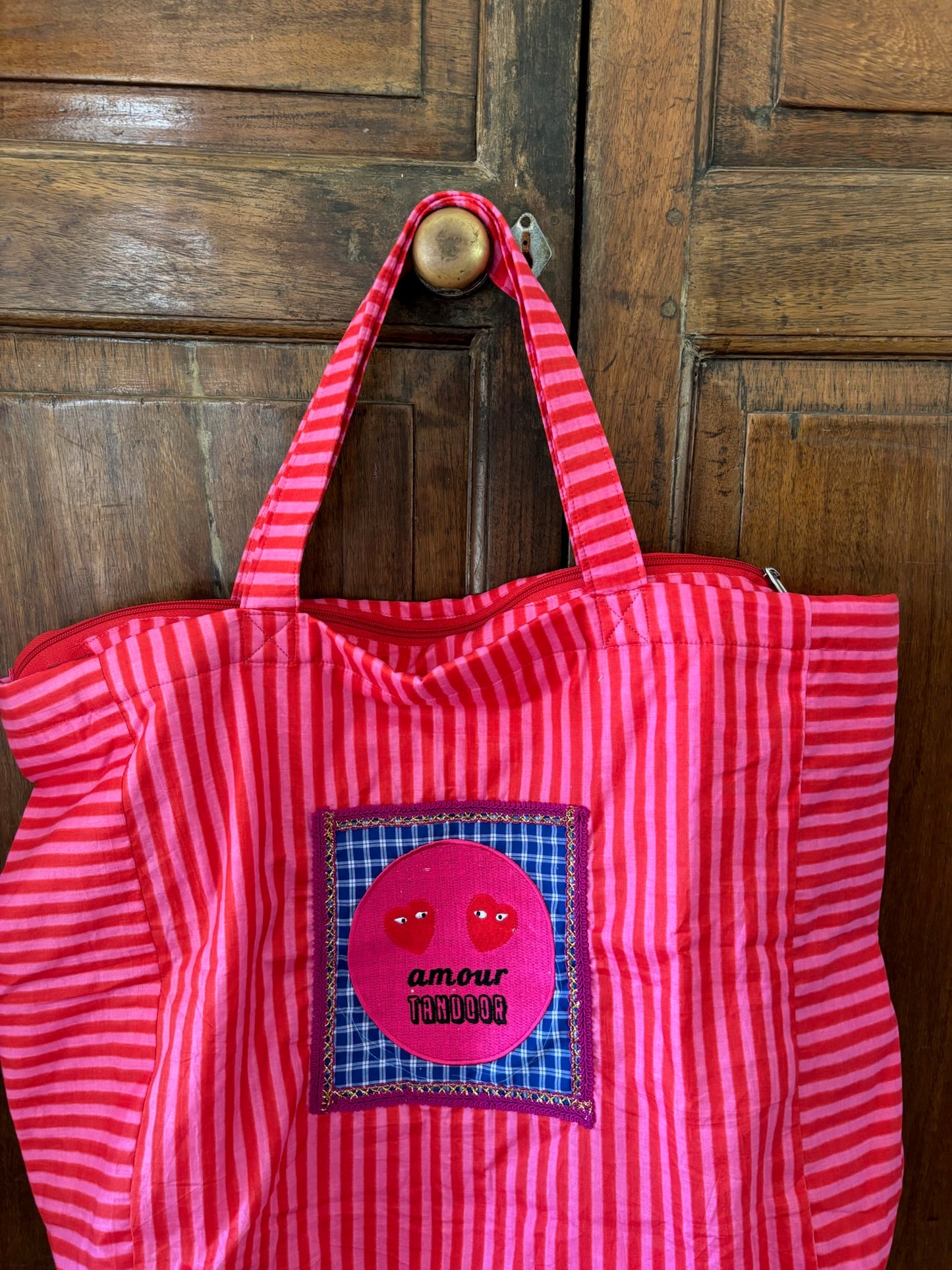 Sac Pondichéry -7- Rayé rouge et rose